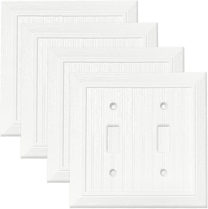 Modern Decorative Wall Plate Retro Wood Grain design Switch Cover Outlet Cover for Light Switch, Smart Switch, Dimmer, GFCI, USB Outlet (4 Pack, Double Toggle)