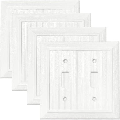 Modern Decorative Wall Plate Retro Wood Grain design Switch Cover Outlet Cover for Light Switch, Smart Switch, Dimmer, GFCI, USB Outlet (4 Pack, Double Toggle)