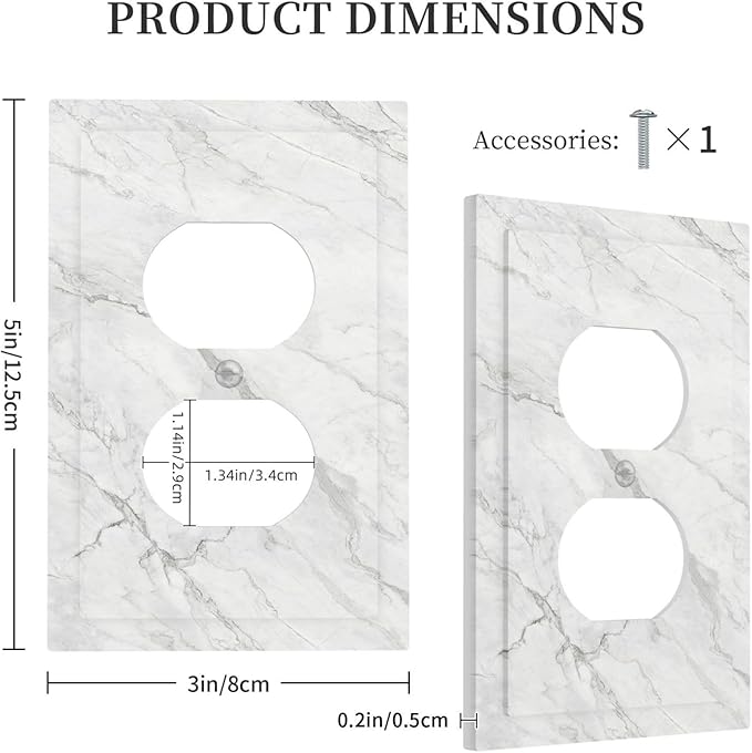 Outlet Covers Marble Granite White And Grey 1 Gang Duplex Electrical Receptacle Faceplate Light Switch Cover Wall Plate Decorative Switch Plates for Home Bedroom Decor
