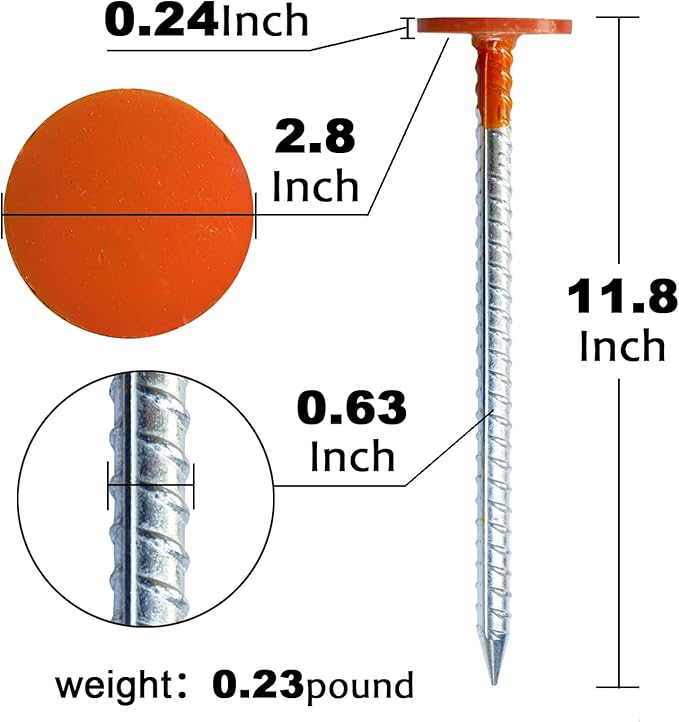 Rebar Survey Marker Stakes, 12 Inch Long - 1.35 LB Heavy Duty, Hi-Vis Orange (2 Pack) Building line Marker Posts are Suitable for Paving Stones, Gardens, Lawn Edges, and Weed barriers