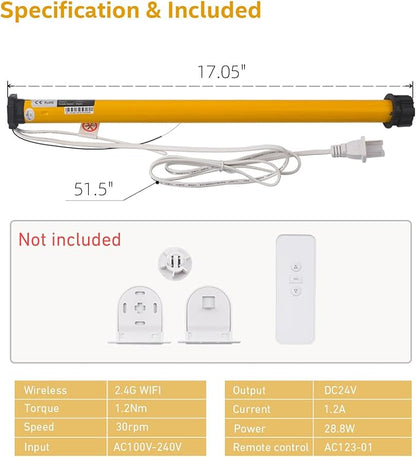 Smart Blinds Motor | WiFi Tubular Motor for Motorized Roller Shade，Windows Shade，Roller Blinds, Suitable for 1-1/2" (38mm) Diameter Tube - Only Motor
