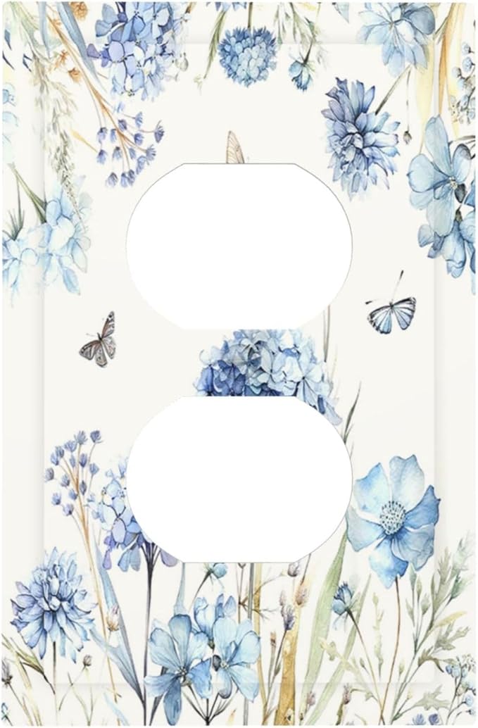 Outlet Covers Blue Floral Hydrangea Plants 1 Gang Duplex Electrical Receptacle Faceplate Light Switch Cover Wall Plate Decorative Switch Plates for Bedroom Home Decor