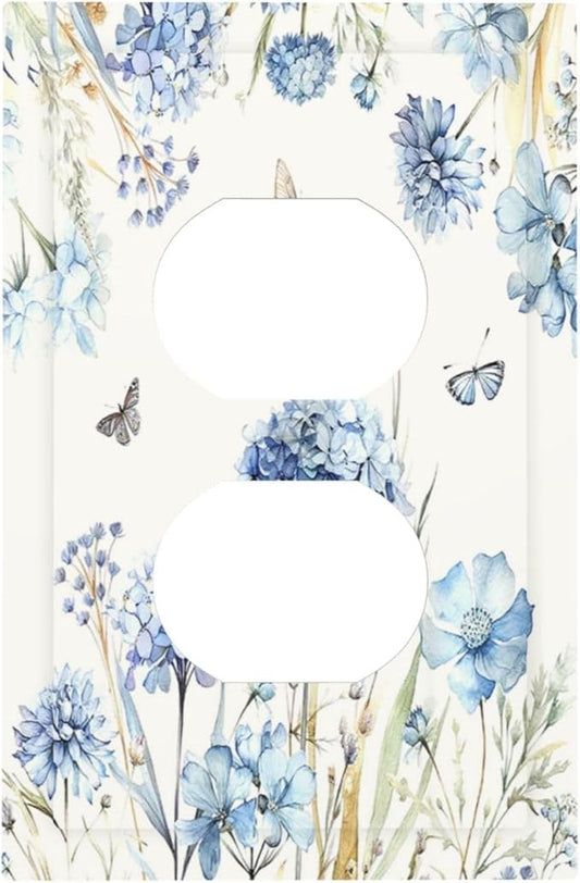 Outlet Covers Blue Floral Hydrangea Plants 1 Gang Duplex Electrical Receptacle Faceplate Light Switch Cover Wall Plate Decorative Switch Plates for Bedroom Home Decor