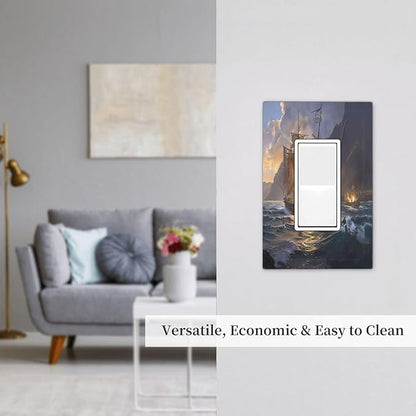 Decorative Outlet Covers Medieval Vintage Sailing Adventure Sailings Ocean Waves 1 Gang Single Rocker Light Switch Cover Plate GFCI Wall Plates Electrical Switch Plate Cover for Bedroom Cabin Decor