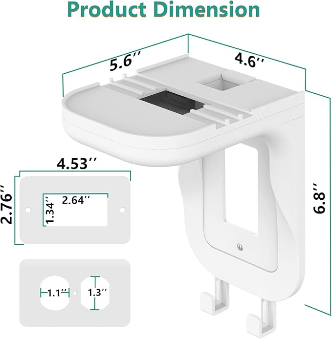 WALI Outlet Shelf Wall Holder, Fit for Duplex GFCI Decorative Outlet Shell A Space Saving for Smart Home, Speaker Mounts up to 20lbs with Cable Management (OSH001-W), White