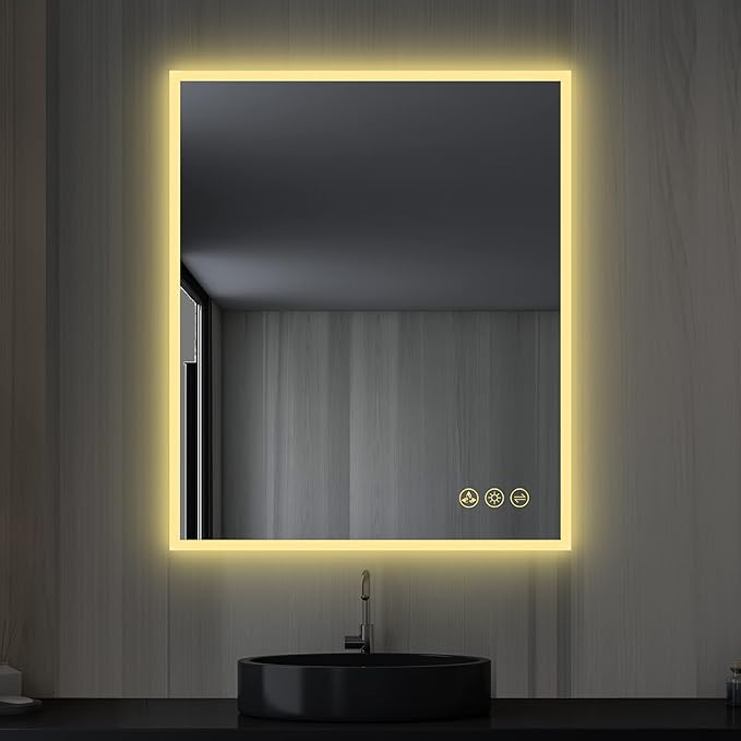 Blossom 30"X36" LED Bathroom Mirror with Lights, Front Lit and Backlight, Stepless Dimmable, Anti-Fog, Shatter-Proof Tempered Glass, Memory, 3 Colors Lighting Bathroom Mirrors for Vanity Makeup Mirror