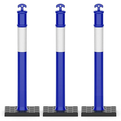 RoadHero 45 Inch Delineator Post with Rubber Base, Heavy Duty Blue Traffic Delineator Posts Cones with Reflective Collars for Parking Lots, Road Safety, Construction Events 3 Pack