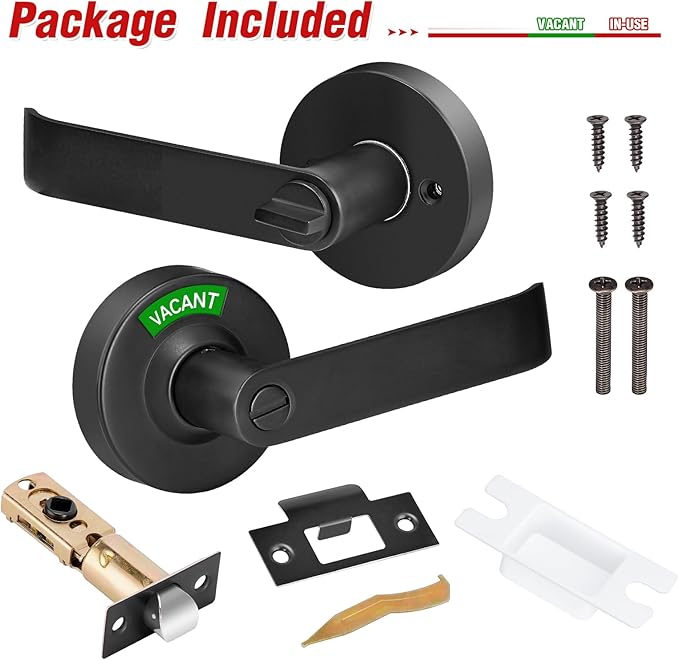 Bathroom Indicator Privacy Door Lock, Vacant Occupied Bathroom Lock, Large Vacant or in-Use Door Handle for All Women Men Restrooms, Ansi Grade 2 Commercial Grade, Black