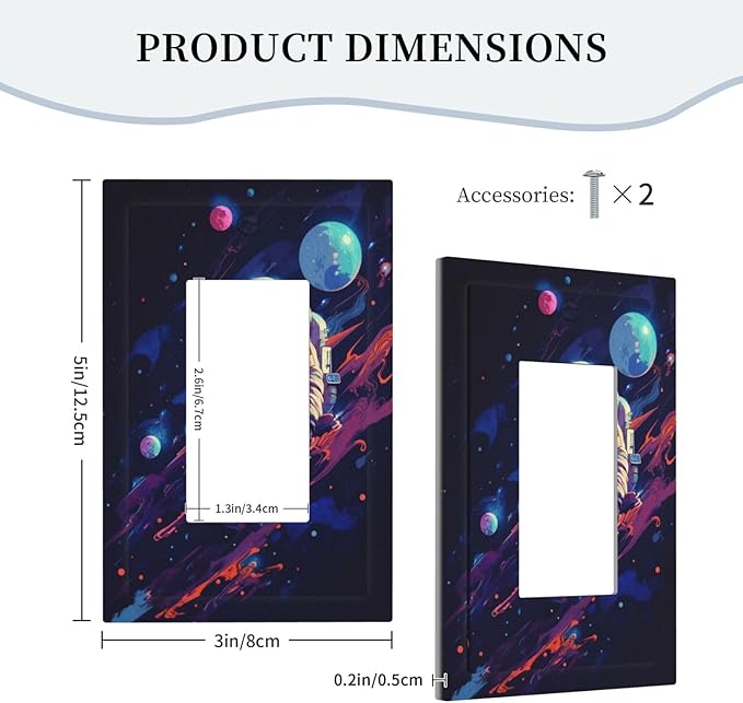 Decorative Outlet Covers Purple Space Astronaut Planet 1 Gang Single Decora GFCI Device Light Switch Covers Plate 1 Rocker Wall Plate Jumbo Face Plate for Bedroom Home Decor