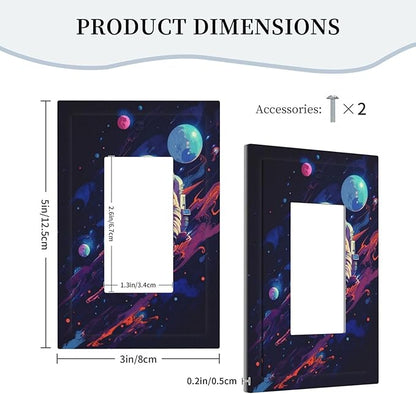 Decorative Outlet Covers Purple Space Astronaut Planet 1 Gang Single Decora GFCI Device Light Switch Covers Plate 1 Rocker Wall Plate Jumbo Face Plate for Bedroom Home Decor