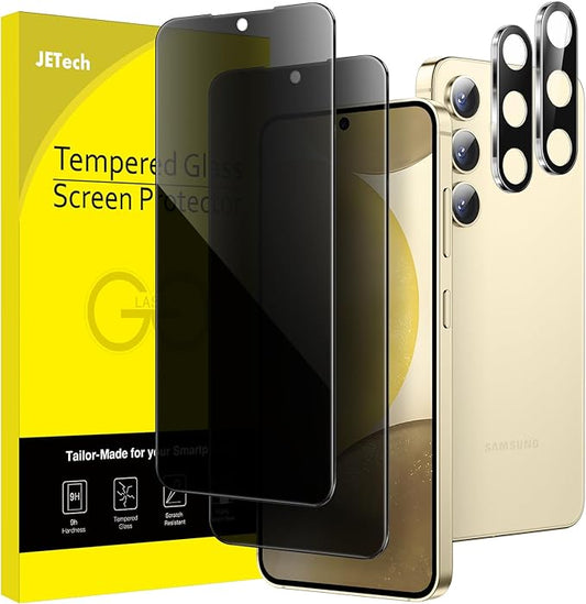 JETech Privacy Screen Protector for Samsung Galaxy S24 5G 6.2-Inch with Camera Lens Protector, Anti-Spy Tempered Glass Film, Fingerprint ID Compatible, 2-Pack Each