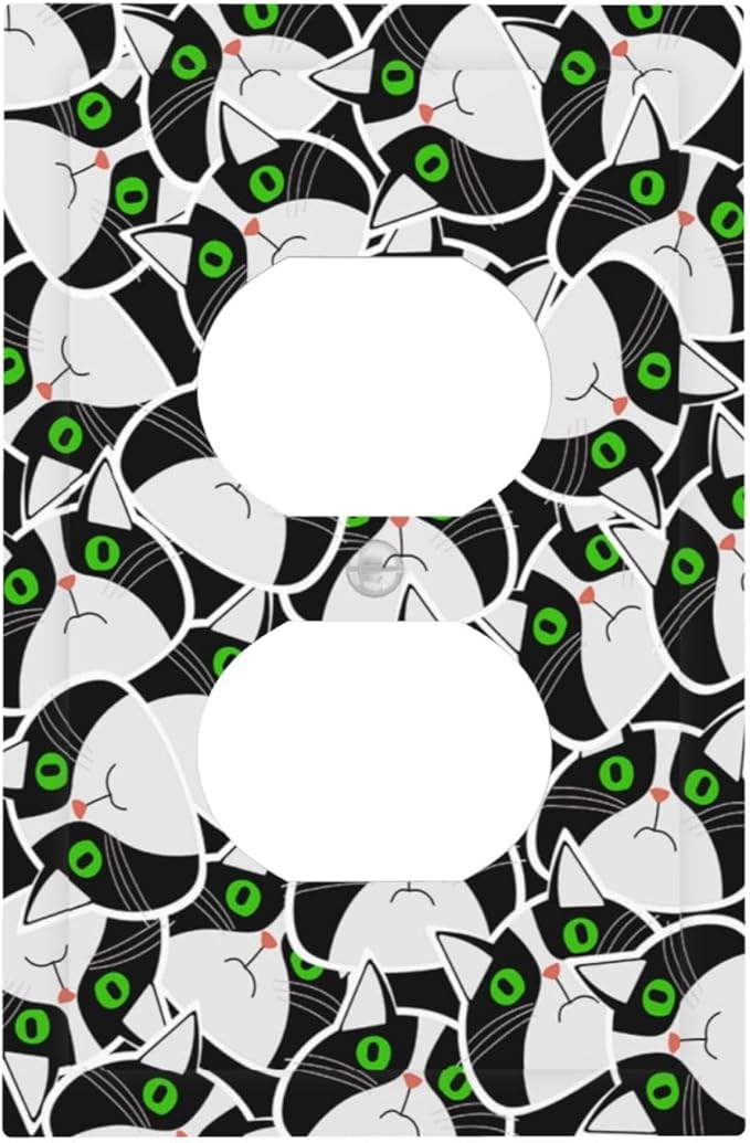 Funny Cat Wacky Kitty 1 Gang Duplex Receptacle Switch Wall Plate Decorative Switchplate Outlet Covers Electrical Plug Cover Faceplate for Bathroom Home Decor 5 X 3 IN