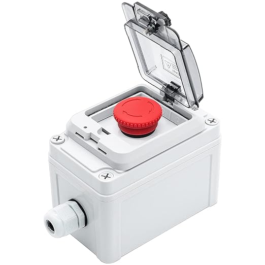 IP67 Button Switch Outdoor Waterproof Box Red Button Emergency Stop with Protective Cover Anti-misoperation Switch(AC/DC 6A-110V/3A-240V/2.5A-380V)
