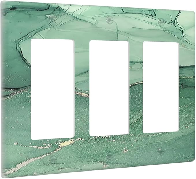 Light Switch Covers Simple Green Marble 3 Gang Rocker Electrical GFCI Decorative Triple Outlet Wall Plate Cover Switchplate for living Room Office Decor