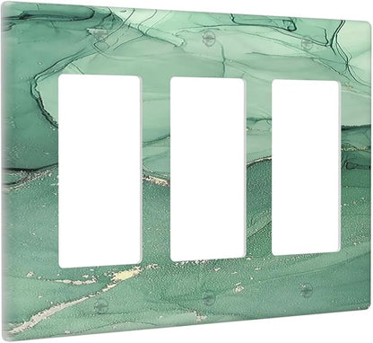 Light Switch Covers Simple Green Marble 3 Gang Rocker Electrical GFCI Decorative Triple Outlet Wall Plate Cover Switchplate for living Room Office Decor
