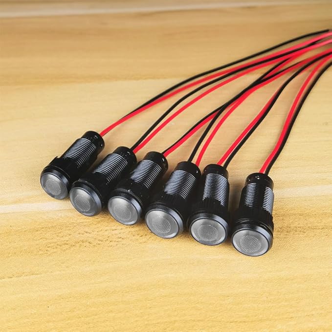 6pcs White LED Indicator Pilot Light AC/DC 12-24V Mounting Hole Size 10mm(Flame Retardant Plastic Shell)