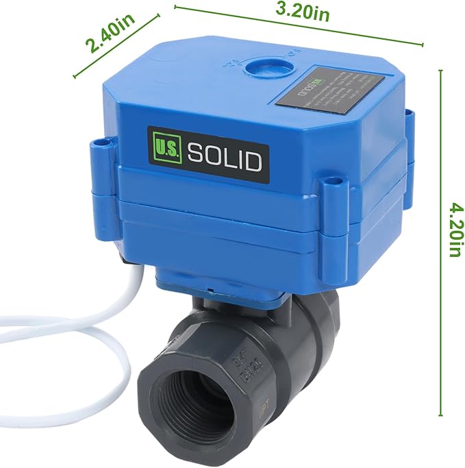 U.S. Solid 3/4" UPVC Motorized Ball Valve - Plastic Electrical Ball Valve with Standard Port, 2 Wire Auto Return, 110V AC, Normally Closed