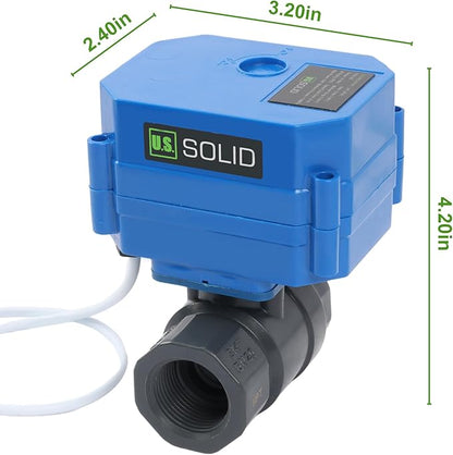 U.S. Solid 3/4" UPVC Motorized Ball Valve - Plastic Electrical Ball Valve with Standard Port, 2 Wire Auto Return, 110V AC, Normally Closed