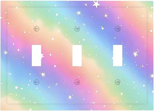 Decorative Light Switch Cover Plate Pink Blue Purple Iridescent Rainbow 3 Gang Wall Plates for Electrical Outlets Triple Toggle Switch Plate Covers Outlet Covers Faceplate for Bedroom Decor