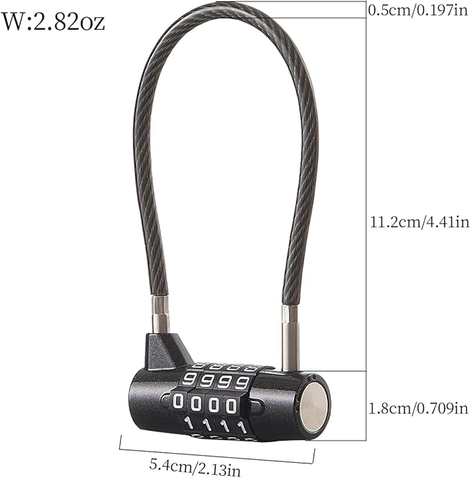 Combination Lock Cable Lock 4 Digits Cabinet Lock with3.5 Durable Cable Ideal for lockers, Gym, gate, Fence, Toolbox, case, hasp Storage and Outdoor (3.5")