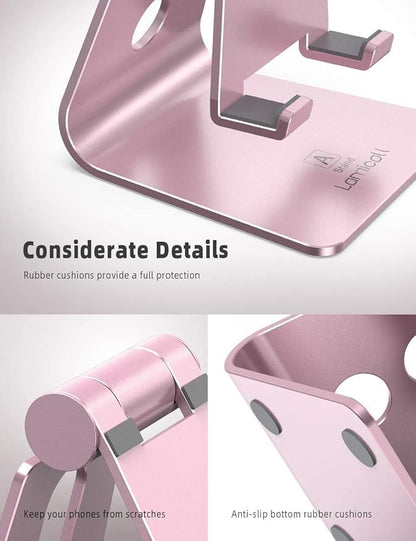 Lamicall Pink Phone Stand, Desk Accessories - Rose Gold Pink Cell Phone Holder, Office Decor, Office Desktop Accessories, Suitable for iPhone 16 15 14 13 Pro Max, 4-8'' Phone