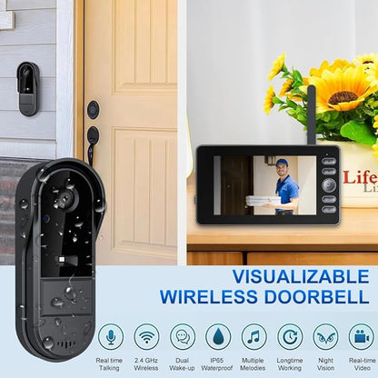 Door Bell Camera Wireless No Subscription with Monitor for Apartment, Timbre con Camara 1080P No App/WiFi Needed, Video Intercom 2-Way Talk,Waterproof Door Bell with Recording & Night Vision