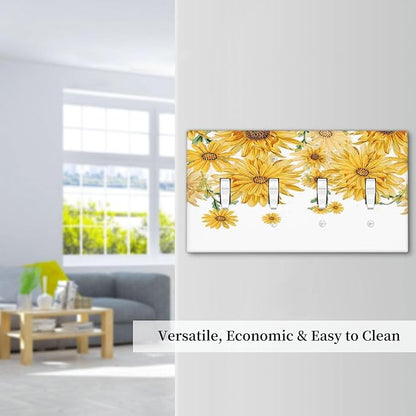 Sunflower Yellow Flowers Floral Light Switch Covers Quad Toggle Electrical Faceplate 4 Gang Wall Plate Decorative Switch Plates for Bed Room Living Room Decor
