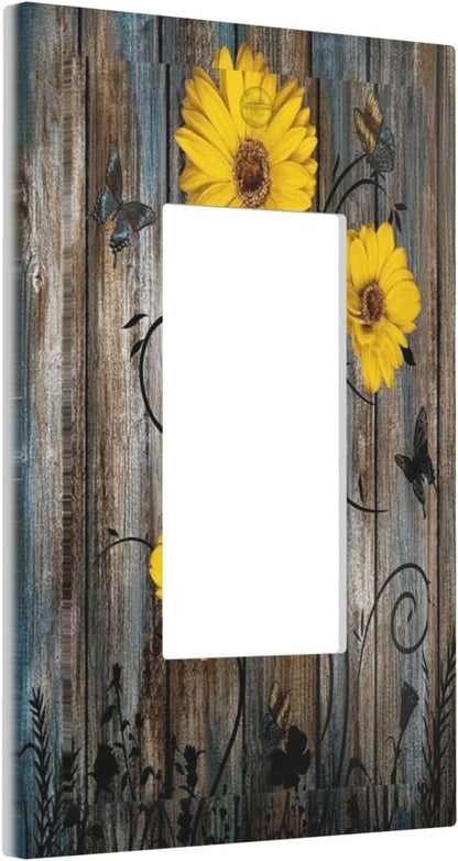 Rustic Barn Sunflower Wooden Daisy Flower Plank Decorative Outlet Covers 1 Gang Single Rocker Light Switch Cover Plate Wall Plates GFCI Faceplate for Farmhouse Home Decor