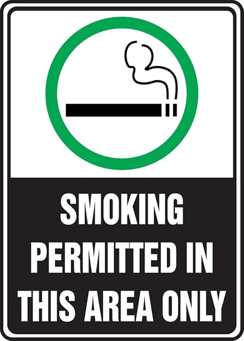 Accuform MSMK538VA Aluminum Safety Sign, Legend "SMOKING PERMITTED IN THIS AREA ONLY" with Graphic, 10" Length x 7" Width, Green/Black on White