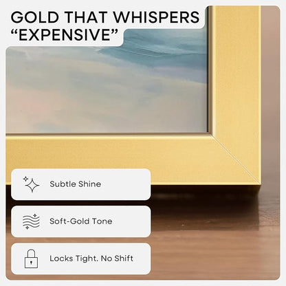 Homeforia 17x22 Picture Frame Gold, High End Metal 17x22 Poster Frames with Mat 12x18 Photo, 17 x 22 Gold Frame Matted to 12 by 18 Print, 22by17 Thin Hanging Frames, Tempered Glass, Wall Kit, Set of 1