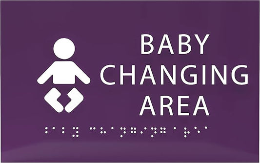6" X4" Baby Changing Area Sign | Tactile Graphics Grade 2 Braille Text Baby Care Sign| ADA Compliant Wall Mount Plastic Restroom Sign for Hospital, Offices, Clinics and Apartments
