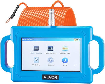 VEVOR Underground Water Detector, Up to 1640ft (500m) Pro Underground Water Detection Locator, 7" Touchscreen Auto Mapping Well Detector Explorer with Multi-Frequency Measurement, 8GB Card, Carry Case