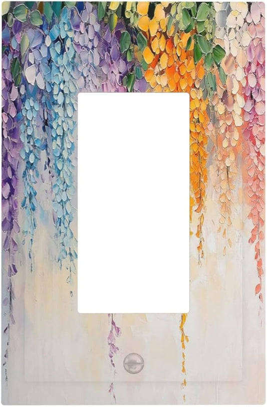 Colorful Wildflower Wisteria Cascade Floral Flower Decorative Outlet Covers 1 Gang Single Rocker Light Switch Cover Plate Wall Plates GFCI Faceplate for Bedroom Living Room Decor