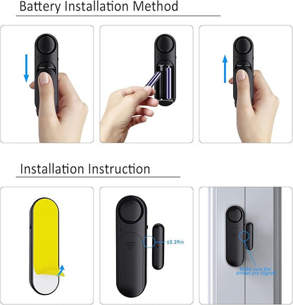 Window and Door Alarm When Opened (5 Pack) for Kids Safety/Home Security, Sliding Glass Front Door Opening Sensor Alarms for Dementia, 120dB Burglar Alert, Ideal for Business, Garage, Apartment, Black