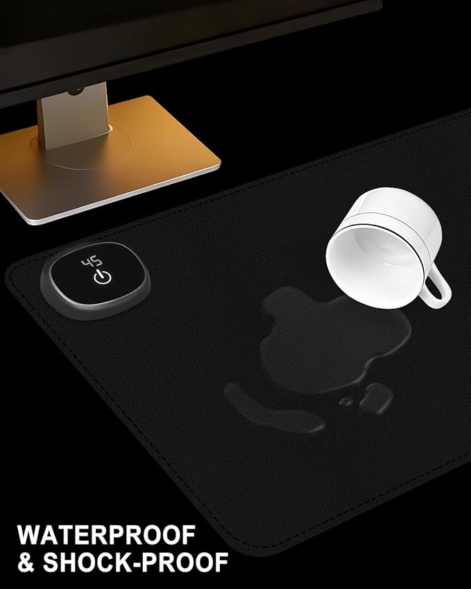 Heated Desk Pad, 23.6" x 14.2" Leather Non-Slip Warm Desk Pad, Large Mouse Mat with 3 Levels Heating & 3 Hours Auto Shut-Off, Hand and Foot Warmer for Office, Home, Black