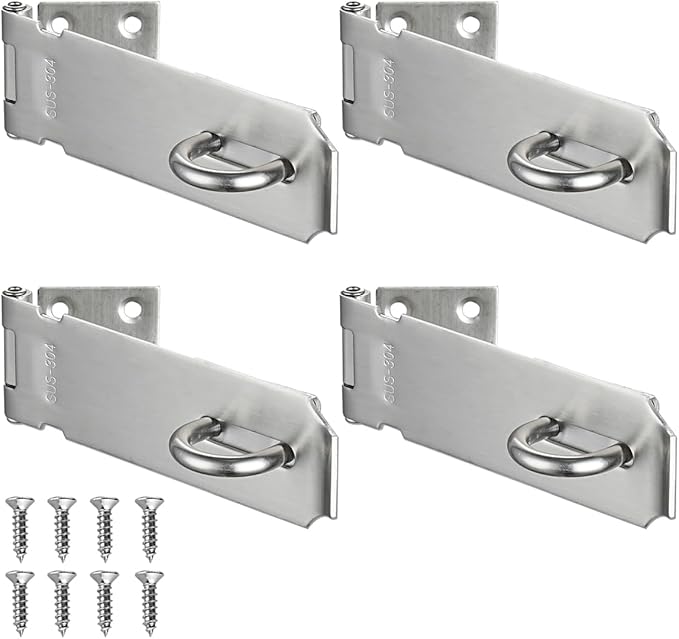 JQK Door Hasp Latch Lock, 5 Inch Stainless Steel Safety Packlock Clasp, Brushed Finish 4 Pack, DL130-BN-P4