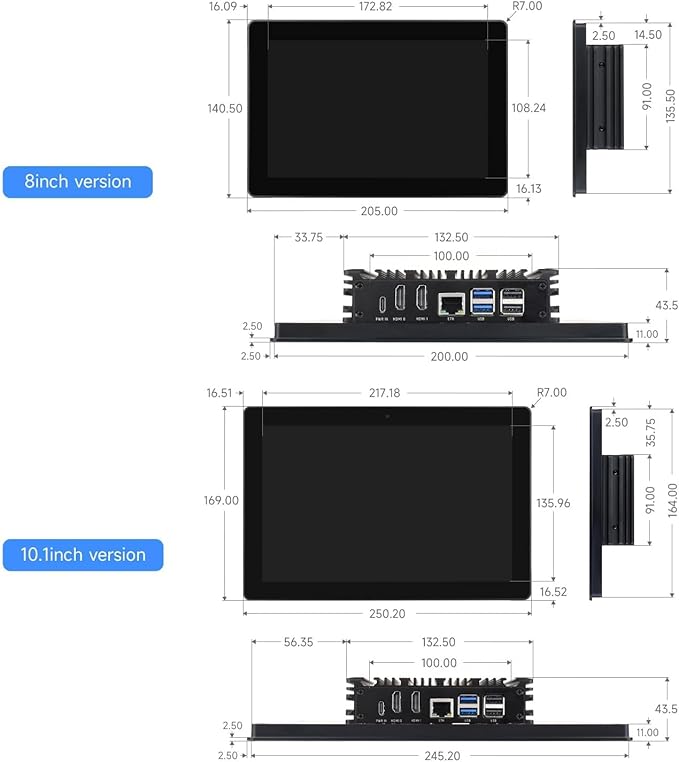 Industrial HMI All-in-one 8inch Touch Display Compatible with Raspberry Pi (Not Included), Supports Dual 4K HDMI Output, 10-Point Touch, Aluminum Alloy Case (RPI-HMI-080D-ACCE)