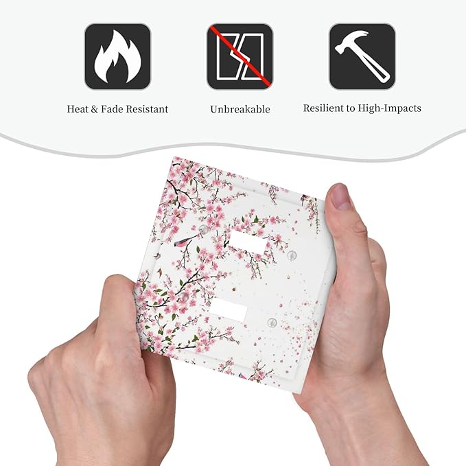 Decorative Light Switch Plate Covers Rustic Plum Blossom Pink Flowers 2 Gang Light Switch Cover Unique Double Toggle Wall Plate Outlet Covers for Bedroom Home Decor（2 Pack）