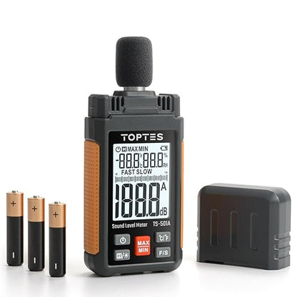 TopTes Decibel Meter, TS-501A Sound Level Meter with 2.25” Backlight LCD Screen, Portable SPL Tester with A Weighted, Range 30-130dB, Data Hold, MAX/MIN, Use for Home, Noisy Neighbor, Factory - Orange