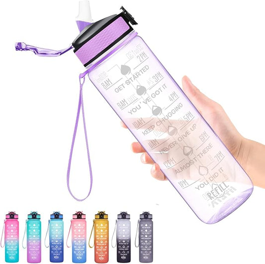 Hyeta 32 oz Water Bottles with Times to Drink and Straw, Motivational Water Bottle with Time Marker, Leakproof, Drinking Sports Water Bottle for Fitness, Gym and Outdoor