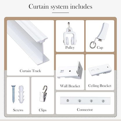 Flexible Ceiling Curtain Tracks, Ceilings Track for Curtains, Aluminum Curtains Track Ceilings Mount,Wall Mount Curtain Rail, Ceiling Curtain Rod, Sliding Curtain Tracks with Clips (White 9FT)