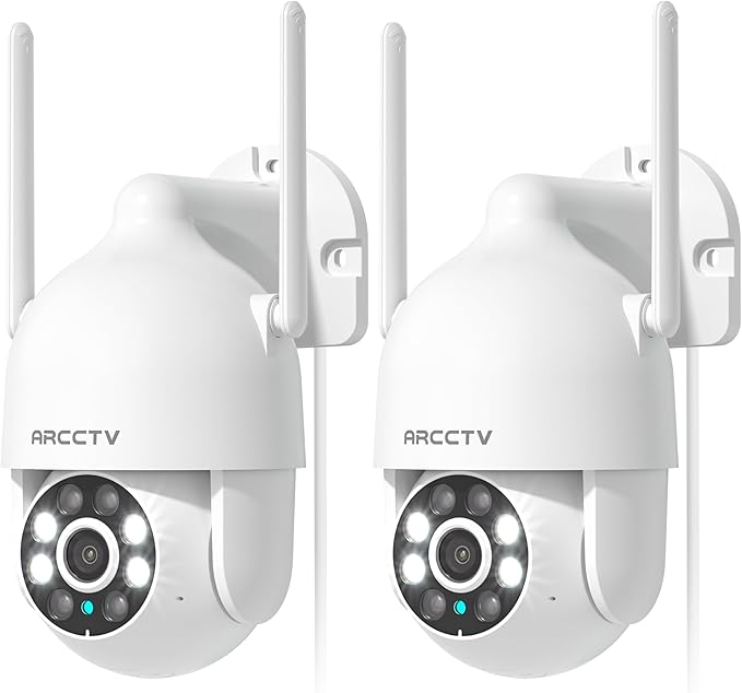 2K Security Cameras Outdoor, 360°Pan-Tilt View 2.4G/5G WiFi Security Camera with Motion Tracking, Spotlight & Siren, 2-Way Audio, Full Color Night Vision, Waterproof (2 Pack)