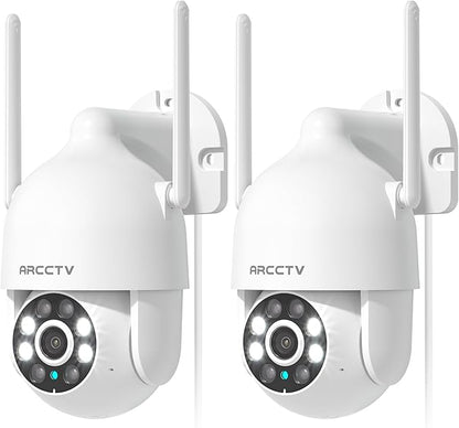 2K Security Cameras Outdoor, 360°Pan-Tilt View 2.4G/5G WiFi Security Camera with Motion Tracking, Spotlight & Siren, 2-Way Audio, Full Color Night Vision, Waterproof (2 Pack)
