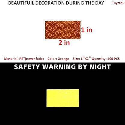 Non Fading Orange Reflective Stickers 1 inch X 2 inch, Outdoor Waterproof High Visibility Warning Safety Adhesive Reflector Tape (100 Pcs)