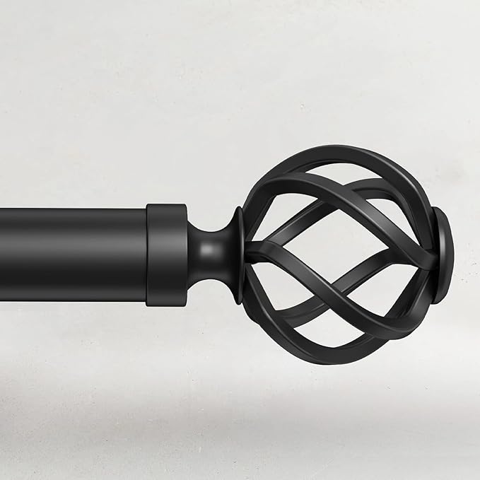Curtain Rods for Windows 66 to 120, 1 Inch Adjustable Decorative Long Black Curtain Rod with Twisted Cage End, Modern Heavy Duty Outdoor Drapery Rods for Patio, Telescoping Splicing, Size 32"-120"