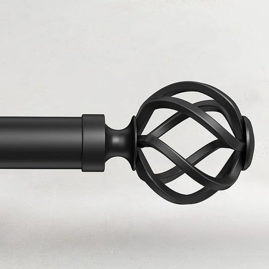 Curtain Rods for Windows 66 to 120, 1 Inch Adjustable Decorative Long Black Curtain Rod with Twisted Cage End, Modern Heavy Duty Outdoor Drapery Rods for Patio, Telescoping Splicing, Size 32"-120"