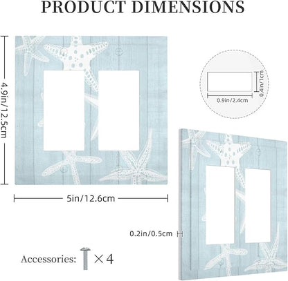 Beach Starfish Vintage Wood Rustic Country Ocean Decorative Outlet Covers 2 Gang Double GFCI Rocker Electrical Wall Panels Light Switch Cover Plate for Farmhouse Kids Room Decor