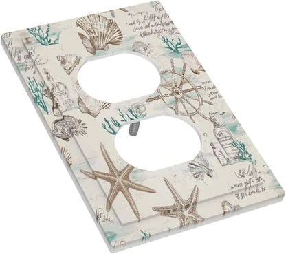 Mid Century Seashells Starfish Compass Outlet Covers 1 Gang Duplex Light Switch Cover Decorative Switch Plates Electrical Receptacle Faceplate Wall Plate For Nursery Kids Room Decor