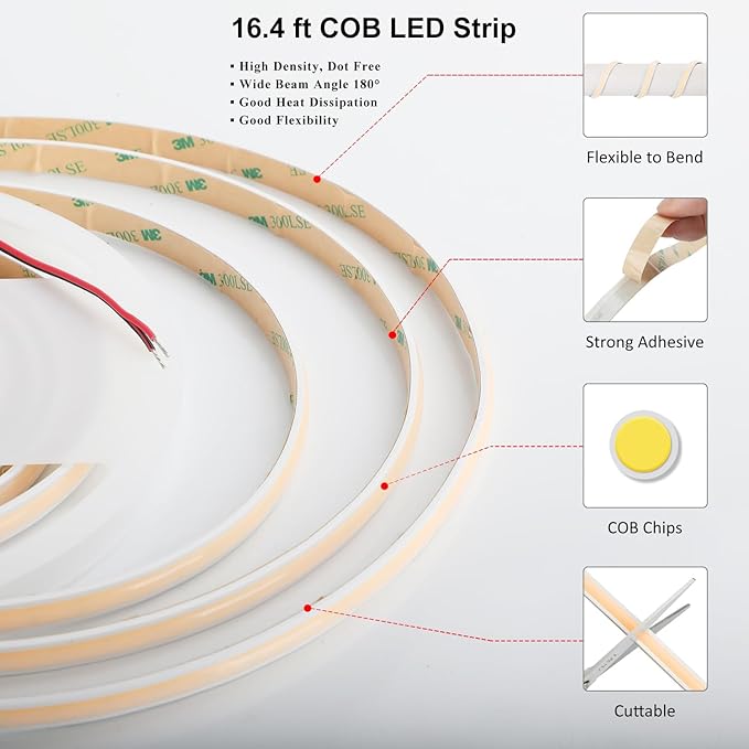 dephen Outdoor LED Neon Light 16.4ft, 3000K Warm White Strip 480LEDs/M,IP67 Waterproof Flexiable and Cuttable Tape Lighting for Garden,Balcony Patio (NOT Included Power Supply)