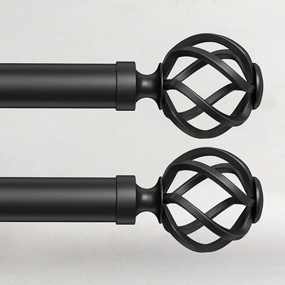 2 Pack Curtain Rods for Windows 72 to 144, 1 Inch Adjustable Decorative Long Black Curtain Rod with Twisted Cage End, Modern Heavy Duty Indoor Outdoor Drapery Rods for Patio, Size 32" - 150"